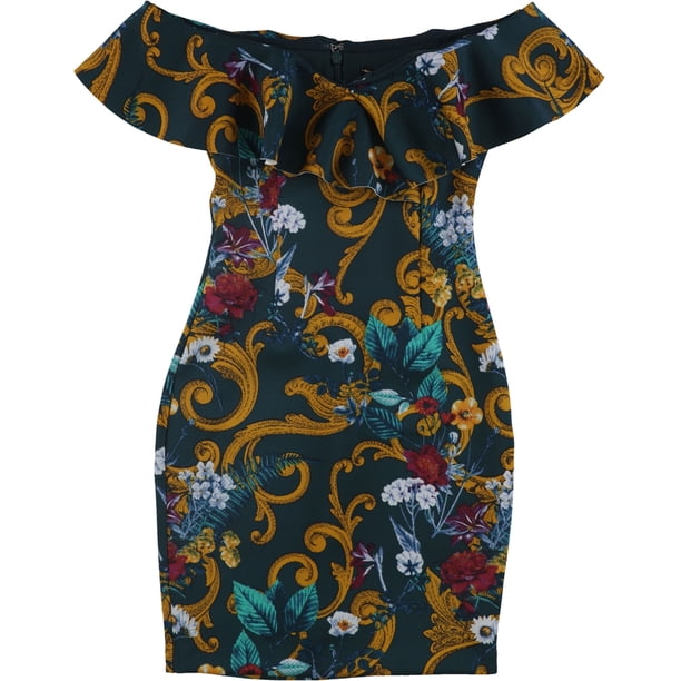 Vestido ajustado GUESS con ribete de volantes para mujer verde XS