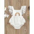thumbnail image 2 of Gureui Toddler Infant Baby Girls Romper, Casual Fly Sleeve Square Neck Lace Patchwork Rainbow Pattern Summer Bodysuit, 2 of 9