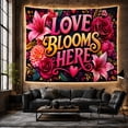 thumbnail image 5 of Love Blooms Here Floral Typography on Dark Navy Background, Whimsical Illustration for Flower Lovers, Romantic Wall Art Decor, Birthday Gift, Tapestry Wall Hanging for Bedroom and Living Room, 5 of 6