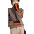 thumbnail image 1 of Spring and Winter Design Sense Lazy Loose Contrast Color Sleeves Full Imitation Wool Turtleneck Sweater Women's Spring and Winter, 1 of 5
