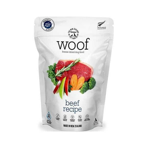 WOOF Beef Freeze Dried Raw Dog Food, Mixer, or Topper, or Treat - High Protein, Natural, Limited Ingredient Recipe 22 LB