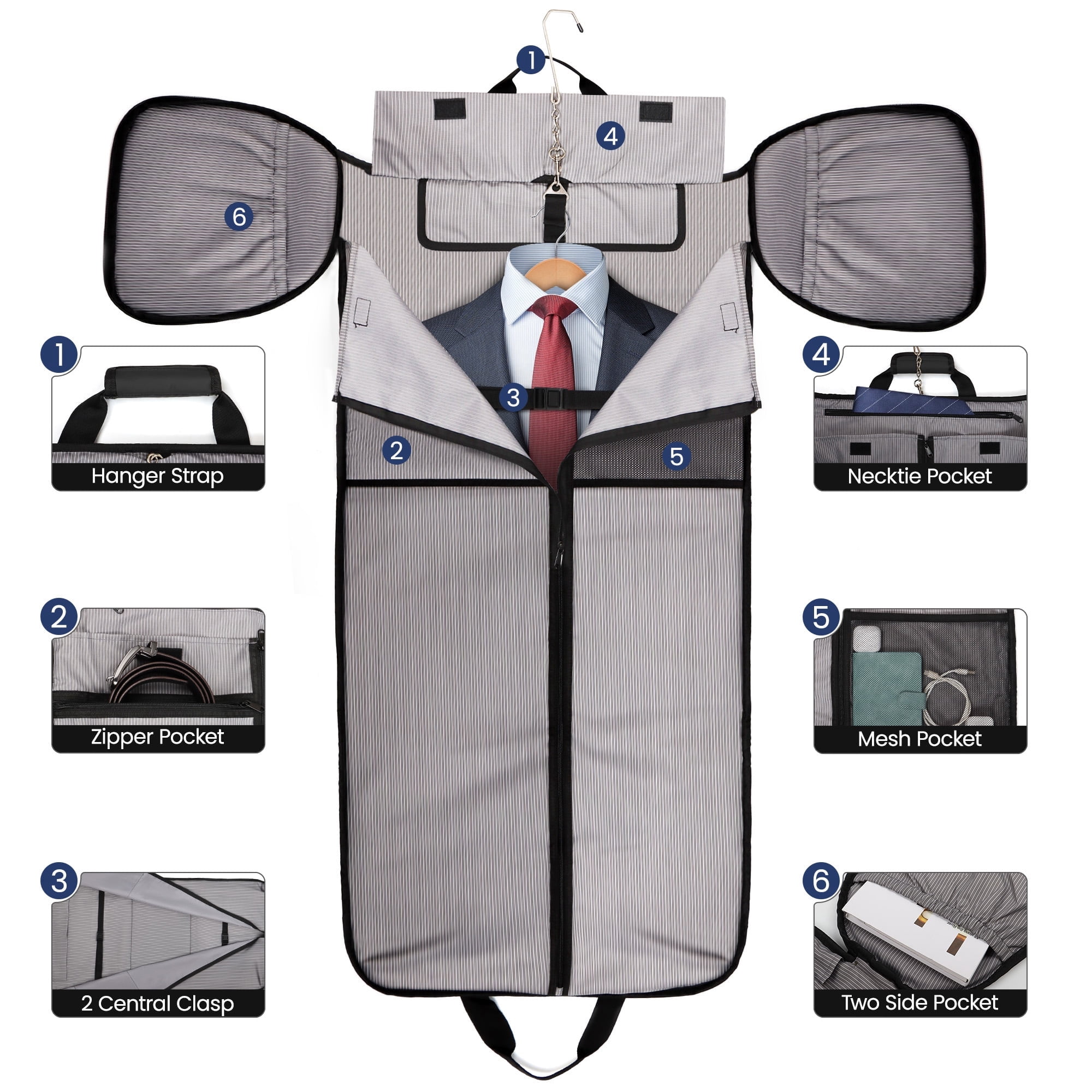 Convertible Garment Duffel Bag with Shoulder Strap, Foldable Duffle Bag for Men Women, 2-in-1 Hanging Suitcase Suit Travel Bag, Grey - GB261
