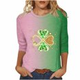 thumbnail image 2 of Meichang Hauts à Manches 3/4 pour Femmes T-Shirts de la Saint-Patrick Trèfle à Quatre Feuilles Imprimé T-Shirts Col Rond Printemps, 2 of 4
