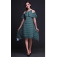 thumbnail image 4 of Bimba Blue Leaves Printed Womens Ruffle Front Cold Shoulder Swing Shift Dress - X-Large, 4 of 6