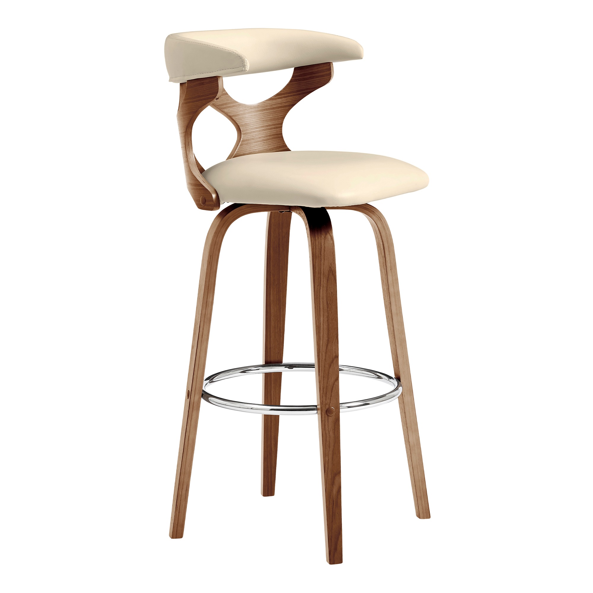 26 Inch Faux Leather Swivel Counter Stool, Brown and Cream
