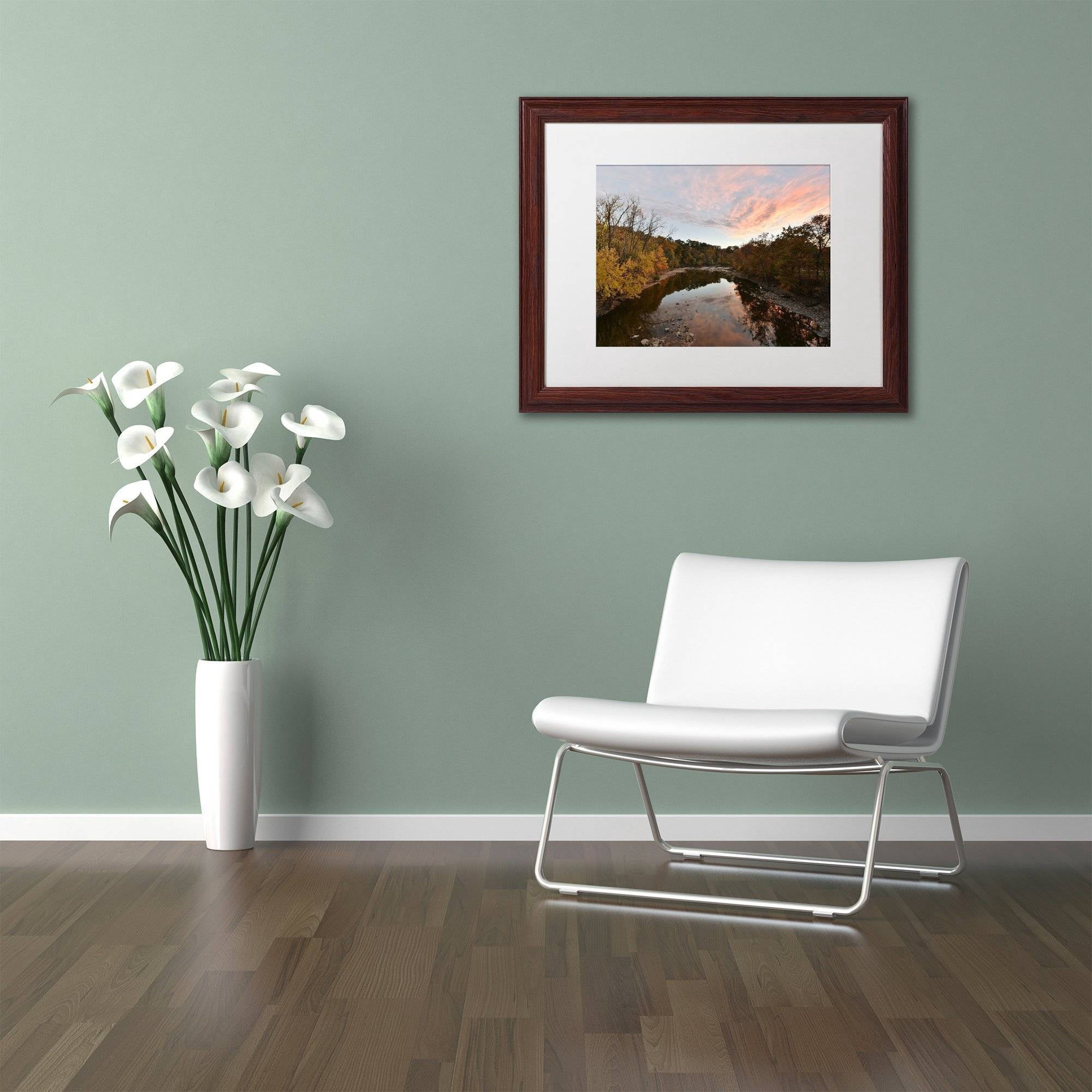 Trademark Fine Art "Rocky River Autumn Sunset" Canvas Art by Kurt Shaffer, White Matte, Wood Frame