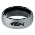 thumbnail image 2 of Tungsten Fish Shape Typography Band Ring 8mm Men Women Comfort Fit Black Dome Brushed Gray Polished, 2 of 4