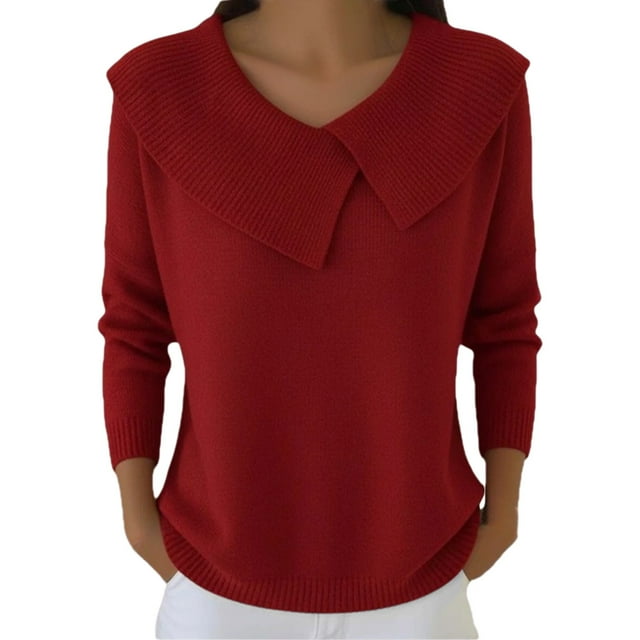 Breezora Chandail en Tricot pour Femmes avec Col Rond Manches Longues Ajusté Confortable Décontracté pour Style Moderne TTTG Taille Rouge