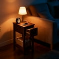 thumbnail image 3 of LEDREM Farmhouse End Table with Storage Drawer, Narrow Side Table with Charging Station, Nightstand for Living Room Bedroom, Saddle Brown, 3 of 6
