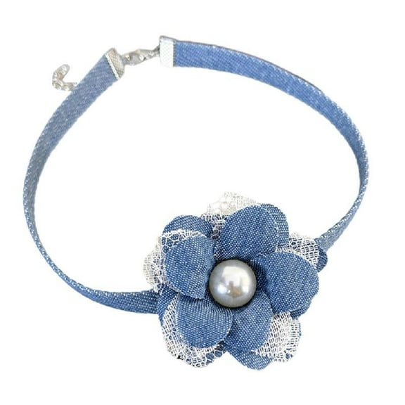 Large Flower Choker Necklace with Blue Denims Belt Fashion Neck Jewelry Gift