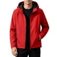thumbnail image 2 of Mens Softshell Jackets Windproof Drawstring Hooded Long Sleeve Full Zipper Fashion Casual Jacket with Pockets Red XXL, 2 of 6