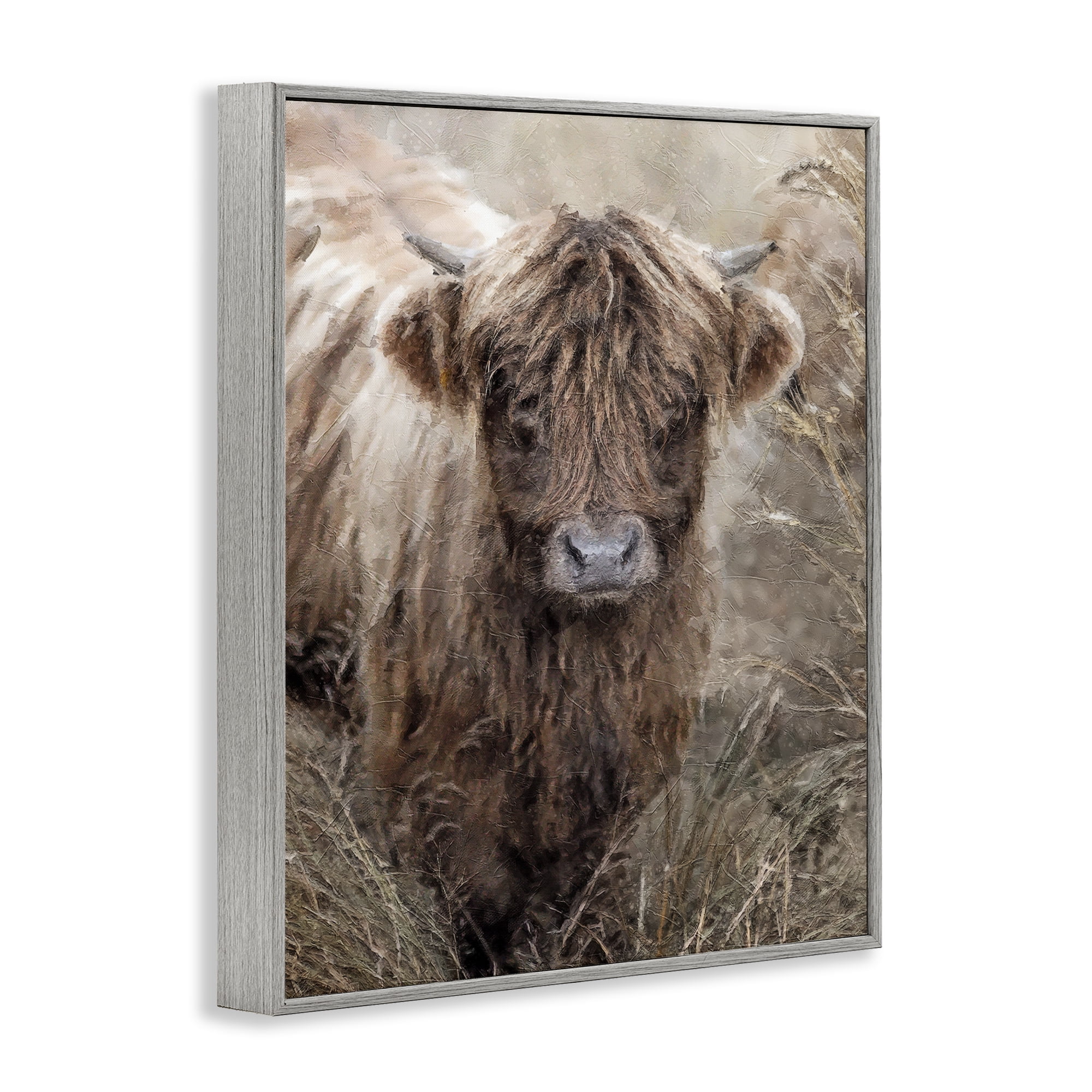 Stupell Industries Baby Cattle with Reeds Animals & Insects Painting Gray Framed Art Print Wall Art, 24 x 30