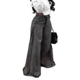 thumbnail image 3 of Female Bell Bottom Jeans High Waist Stretch Wide Leg Flared Pleated Vintage Casual Loose Denim Pants Black & Gray L, 3 of 7
