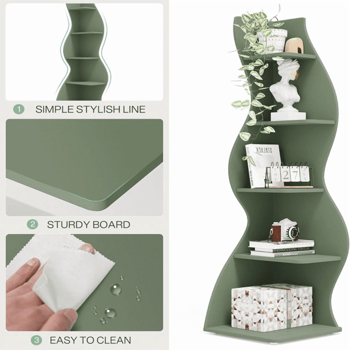 5-Tier White Shelving Unit Sea Grass-Inspired Design, Adjustable Shelves, High-Quality Board, Modern Storage for Home/Office