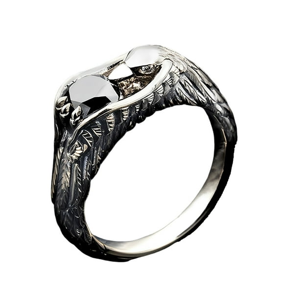 MayiaHey Black Stone Eagle Animal Ring, CZ Eagle Bird Ring for Men, Black Crystal Eagle Wing Ring Vintage Eagle Hawk Biker Jewelry, Bling Wings Eagle Ring Punk Eagle Bird Ring