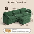 thumbnail image 5 of 110.2" L Shaped Modern Sofa Modular Sectional Cloud Couch with Movable Ottoman, Noelse 3-Seater Comfy Corduroy Deep Seat Sofa with 2 Pillows for Living Room, Bedroom and Apartment, Green, 5 of 9
