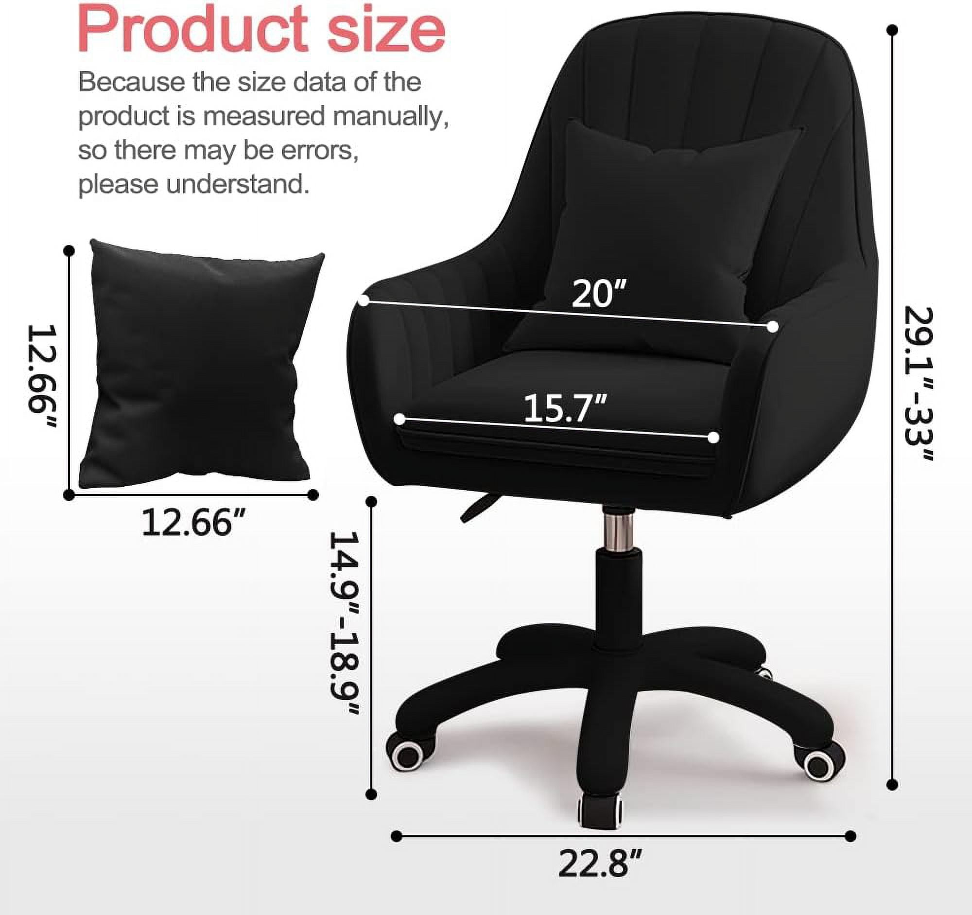 WXJHL Home Office Chair Computer Chair with Mid-Back Upholstered Modern Tufted Computer Task Chair Swivel Height Adjustable Velvet Accent Chair.（Black）