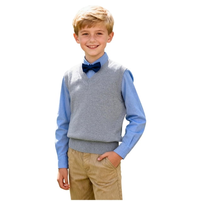 Camiseta sin mangas con cuello en V para niños y niñas, temporada, color liso, cuello en V, suéter de punto, top de poliéster para niña
