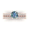 thumbnail image 2 of Clara Pucci 18K Rose Gold Round Cut 1Ct Synthetic Blue Moissanite Engagement Ring + Matching Band - Luxury Box Included, 2 of 7