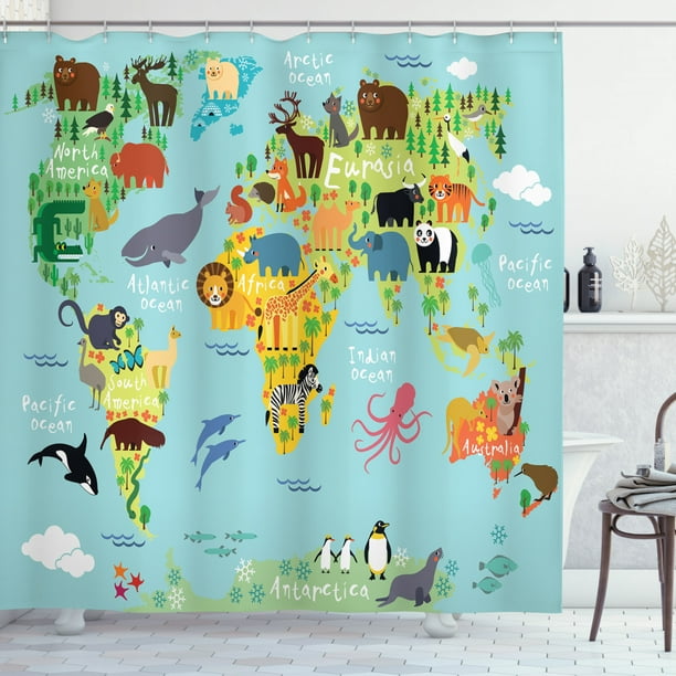 Wander Shower Curtain Animal Map, World Shower Curtain