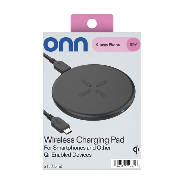onn 10W Wireless Charging Pad with 5ft USB-C Cable and Wall