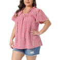 thumbnail image 4 of Agnes Orinda Women's Plus Size Gingham Top Tie Front Ruffle V Neck Short Sleeve Plaid Blouse Dressy Casual Summer Shirt 1X Red, 4 of 6