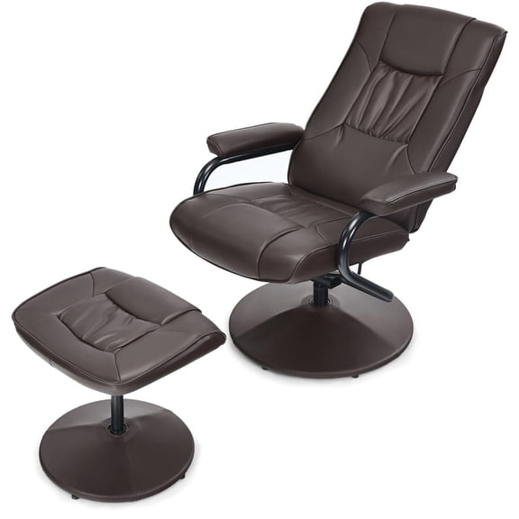 Giantex 360°TV Chair w/Stool, Armchair w/Adjustable Backrest, Recliner Massage Chair for Home & Office, Brown