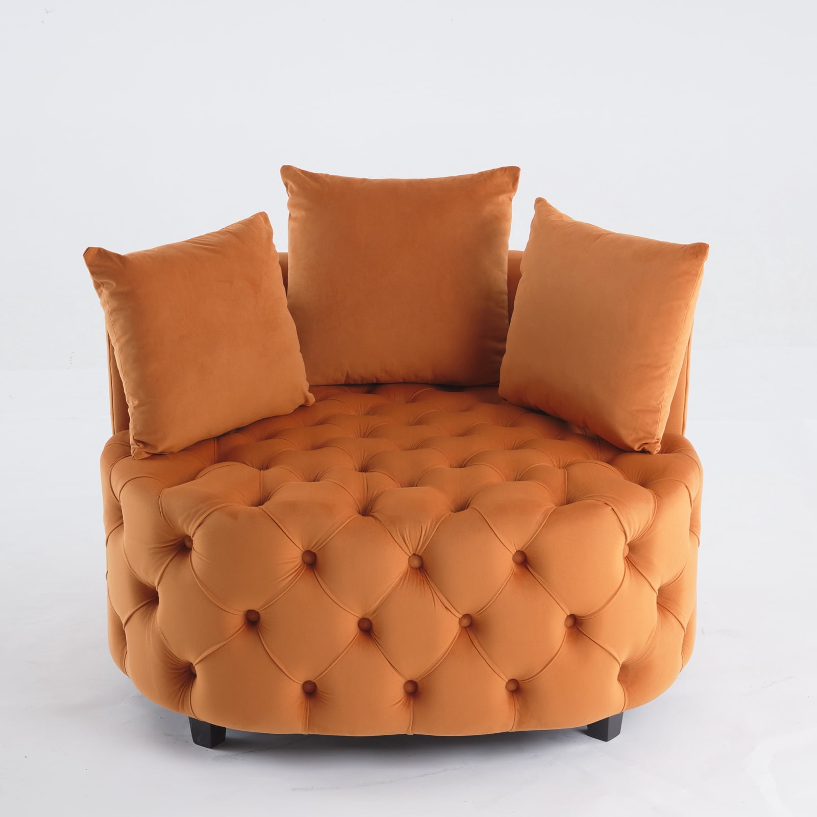 Yoneston Oversized Tufted Barrel Chair, Round Velvet Accent Chair with 3 Pillows, Comfy Lounge Sofa Chair for Living Room Bedroom Hotel Office, Orange