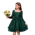 thumbnail image 2 of Mercatoo Girls Christmas Sequin Dress Flower Tulle Layered Long Sleeve Crewneck Skirt Kids Cute Birthday Part𝐲 Holiday Dresses, 2 of 7