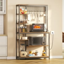 CRXX 7-Tier Kitchen Bakers Rack – Multi-Functional Microwave Oven Stand with Built-in Power Outlet, Coffee Bar Shelf & Adjustable Storage for Cookware, Spices | Space-Saving Kitchen Organizer