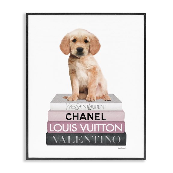 Stupell Industries Art Deco Adorable Puppy on Pink Books Black Framed Giclee Art, 16 x 20, by Amanda Greenwood