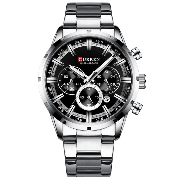 CURREN 8355M Reloj de cuarzo para hombre con correa de acero inoxidable, multifunción de moda