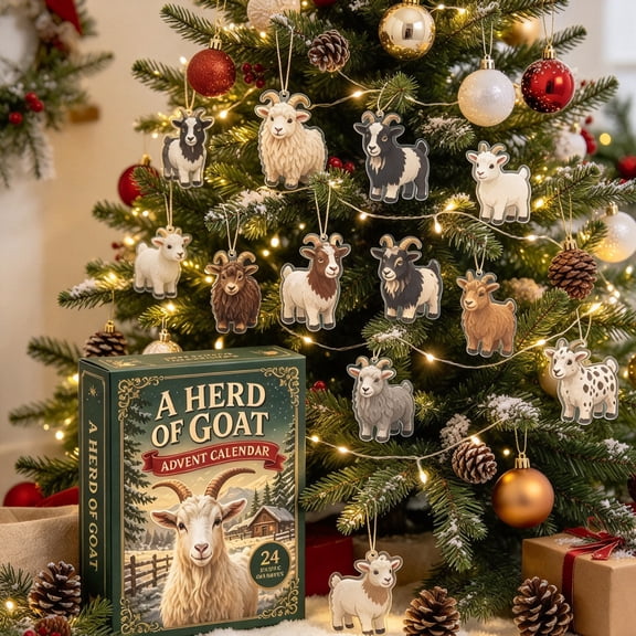 Goat Advent Calendar 2026, 24 Days Christmas Countdown with 2D Acrylic Goat Ornaments for Farmhouse Decor
