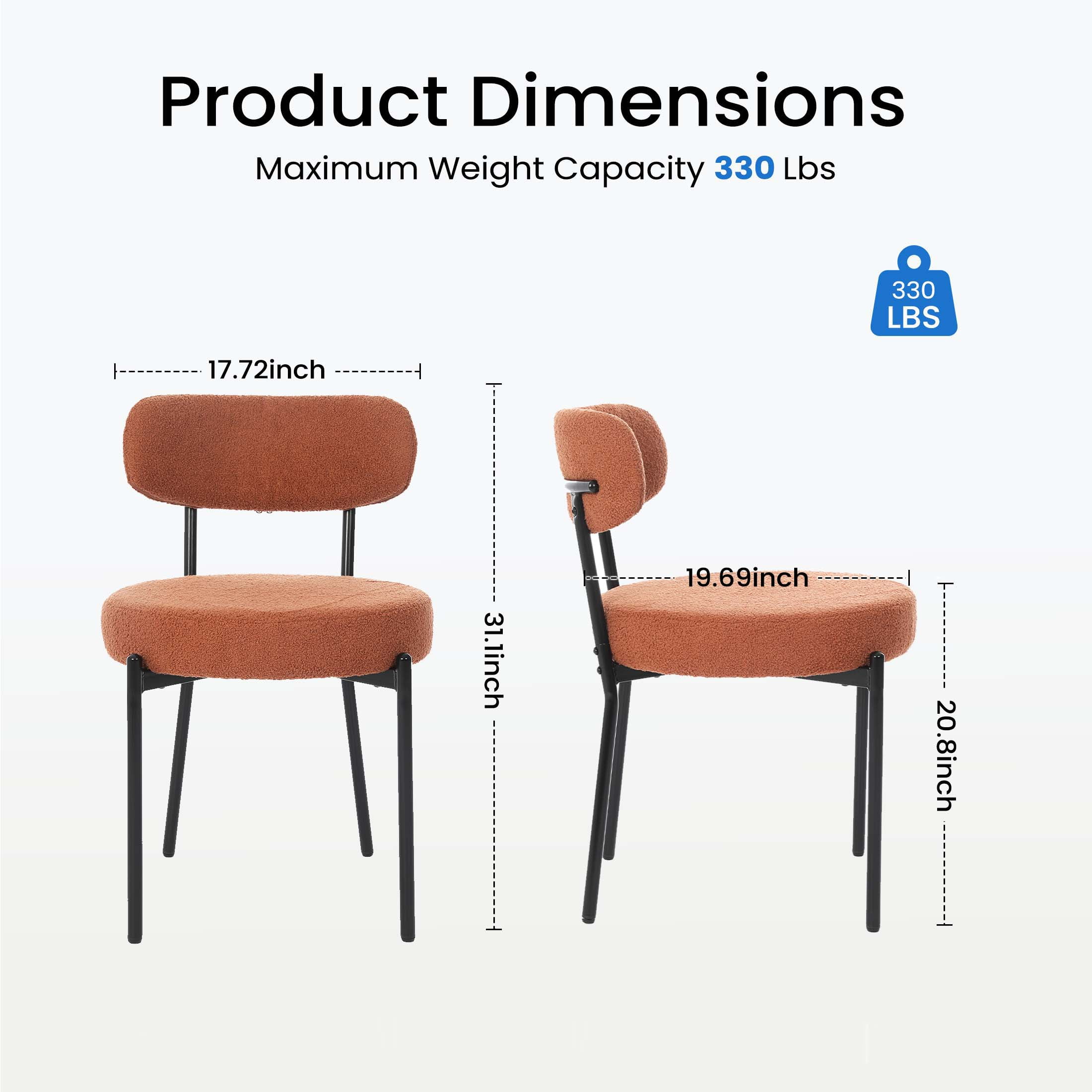 edx Upholstered Dining Chairs, Mid Century Modern Round Dining Room Chairs for Vanity For Living Room Set of 2, Orange