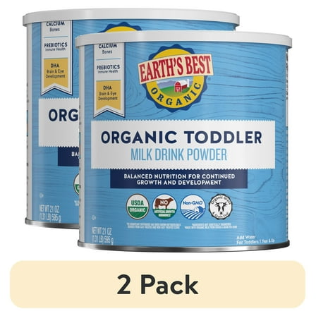 (2 pack) Earth's Best Organic Milk Drink Powder Toddler Formula with Iron - DHA, 21 oz Canister