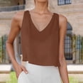thumbnail image 2 of Ulitacool Summer Tank Tops For Womens Linen Sleeveless Tank Top Summer Breathableloose Fit V Neck Blouse Tunic Shirt Trend Daily Wear L Coffee, 2 of 7