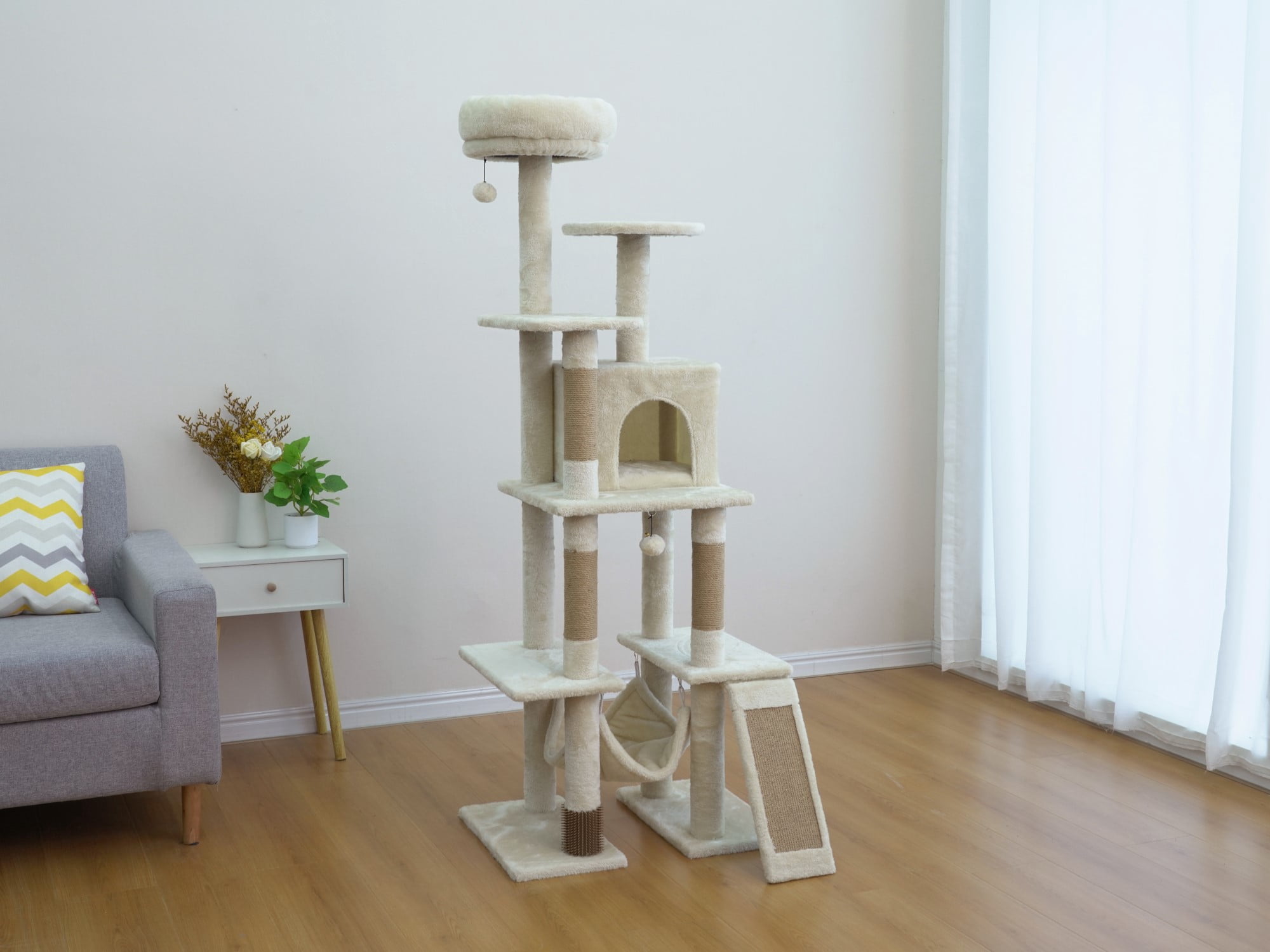 Vibrant Life Large 8-Level 73" Cat Tree with Condo, Hammock and Scratching Posts, Beige