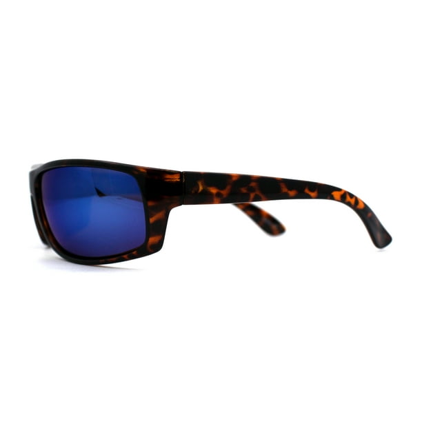 Sa106 Color Mirror Polarized Mens True Classic Wrap Around Biker Style Sport Sunglasses Tortoise Blue Mirror Other