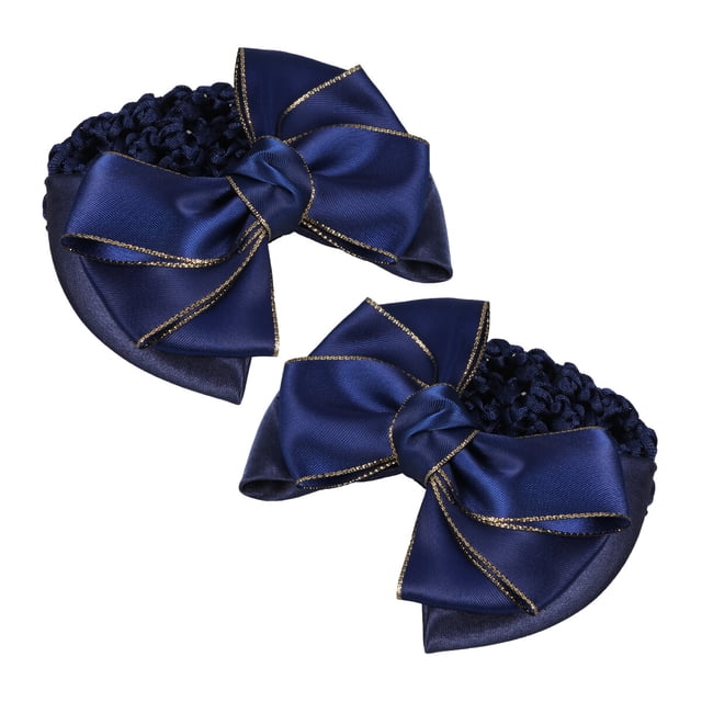 EeaseCA 2Pcs Bowknot Hair Snoods Golden Tuck Net Headdress Occupational Hair Bun Net for Class Work Daily (Blue)