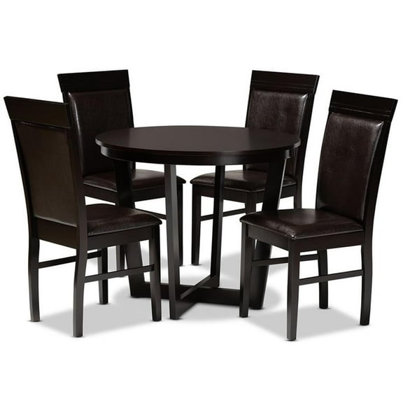 Bowery Hill Dark Brown Faux Leather Wood 5-Piece Dining Set