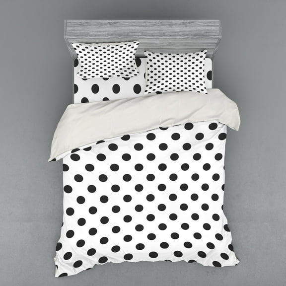 Ambesonne Retro Bedding Set 4 Pcs, Nostalgic Polka Dots Art, Queen, Charcoal Grey