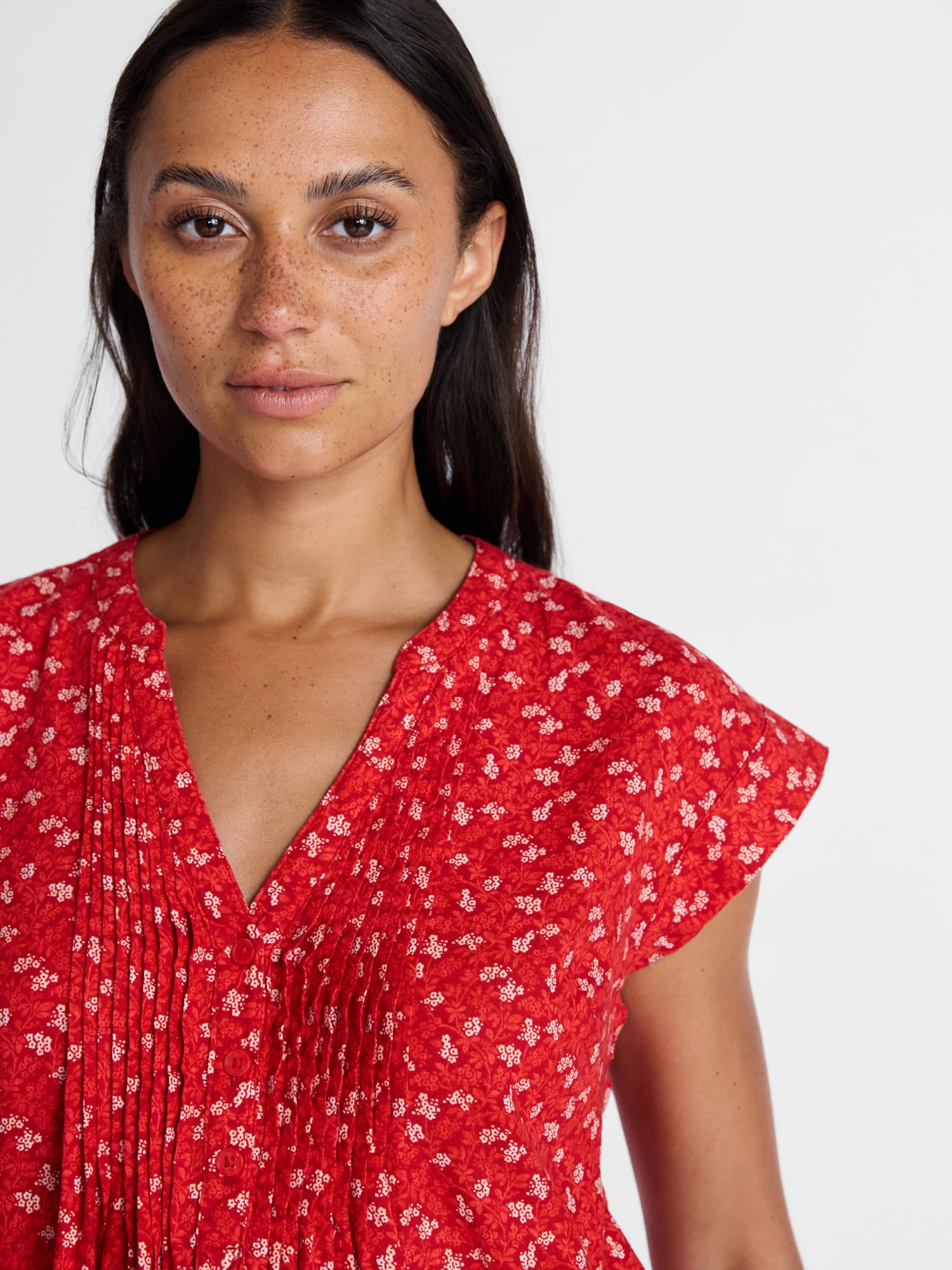 Time and Tru Women's Linen Pintuck Top, Sizes XS-XXXL