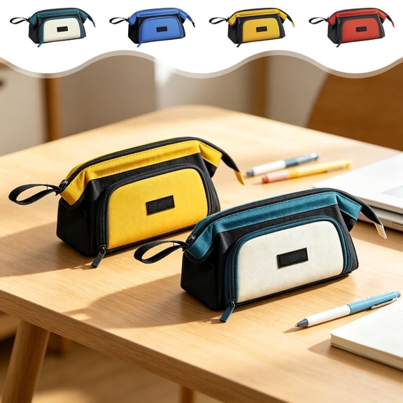 FastXmas Pencil Box, Wide Open Pocket Stationery Box Pencil Cases Large Capacity Storage Bag With Handle for Office & College Use(Blue)