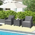 thumbnail image 3 of Costway 3PCS Patio Rattan Furniture Bistro Set  Cushioned Sofas Side Table Armrest Grey, 3 of 10
