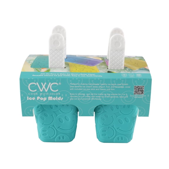 Embossed Smiley Face Silicone Ice Pop Molds - Reusable & Dishwasher Safe, Teal