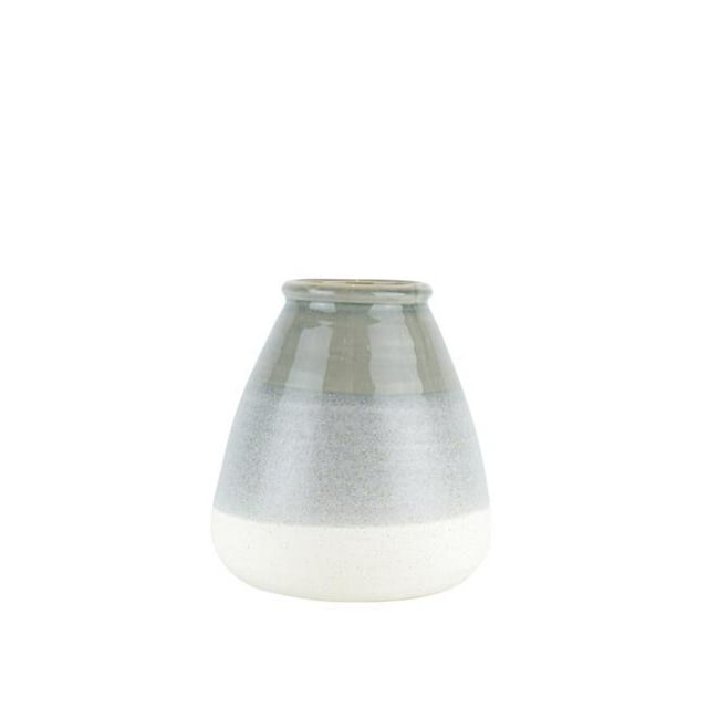 Benzara BM188098 Decorative Ceramic Vase with Round Narrow Opening - White & Gray - Small