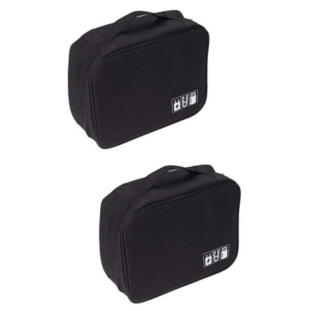 2pcs Travel Storage Bag Kit Data Cable U Disk Power Bank Electronic Accessories Digital Gadget Devices Organizer Case Handbag (Black)
