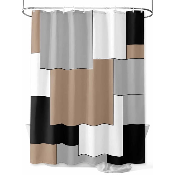 Shower Curtain Square Abstract Bathroom Curtains with Hooks, Waterproof Fabric Black Grey White Bath Shower Curtains Set for Bathroom Bathtubs Decor 36x72 Inch