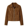 thumbnail image 4 of Vynhevius Women's Short Jacket Lapel Long Sleeve Zip‑Up Lined Outerwear With Pockets, 4 of 8