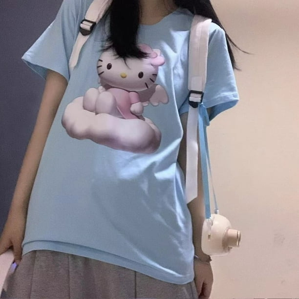 Camisetas de Sanrio Hello Kitty para mujer, camisetas holgadas de manga corta con estampado de dibujos animados, camisetas Kawaii Harajuku Y2k, ropa de moda xuanjing unisex